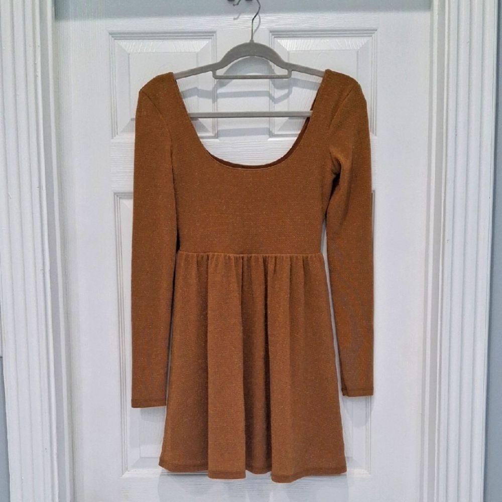 Bronze Long Sleeve Mini Dress